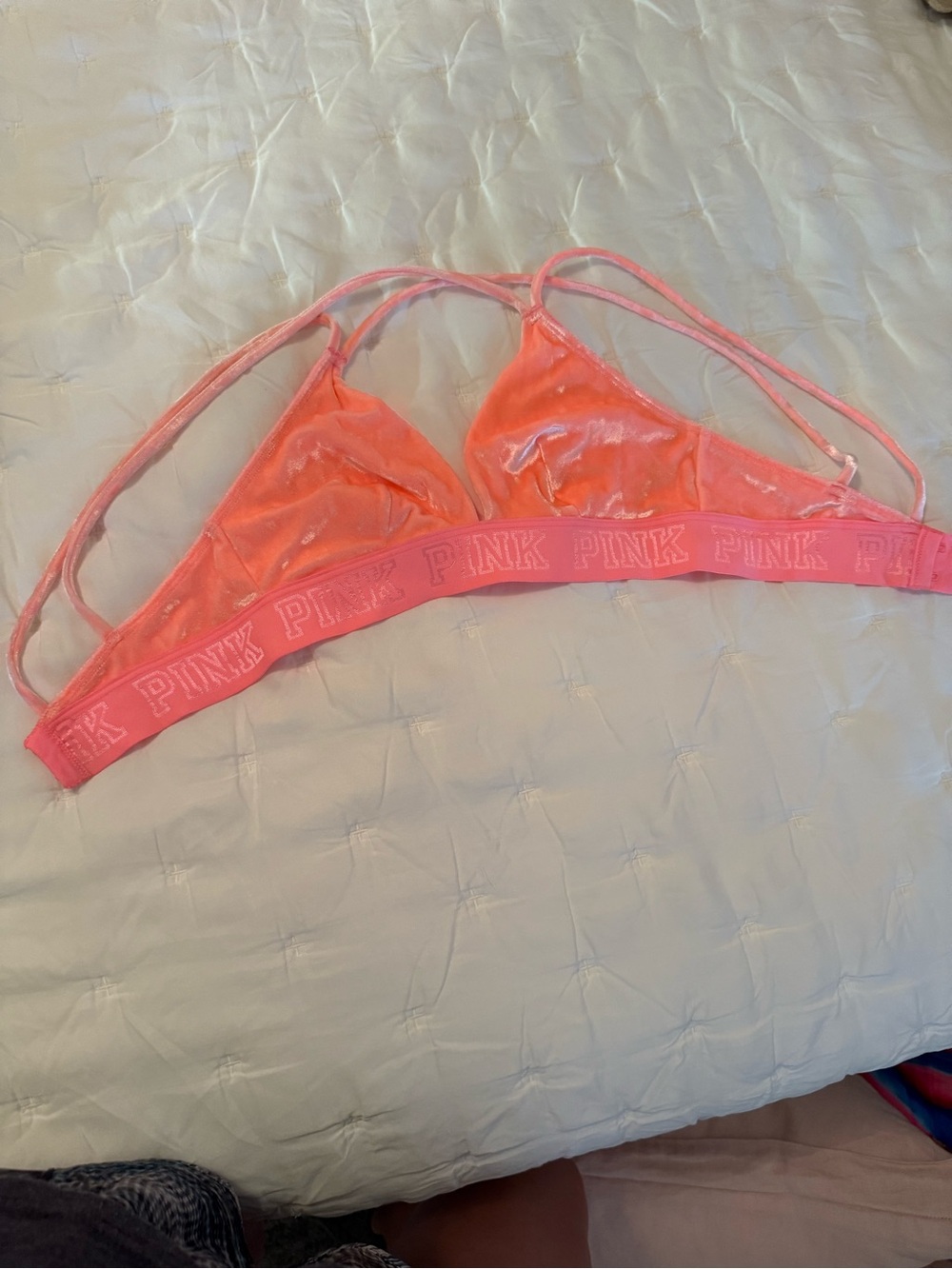 PINK Victoria's Secret Neon Coral Velvet Triangle Bralette
